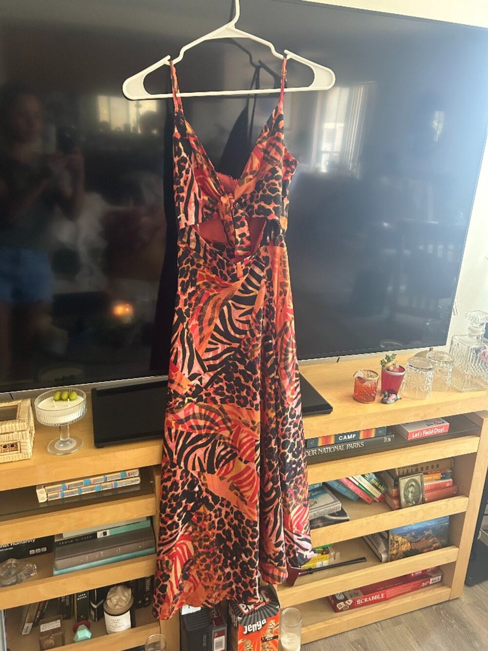 Farm Rio Anthropologie Inspired Tropical Leopard Cutout Midi Dress Pink Orange